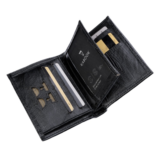کیف پول کتابی طرح پارس چرم مشکی لیزارد