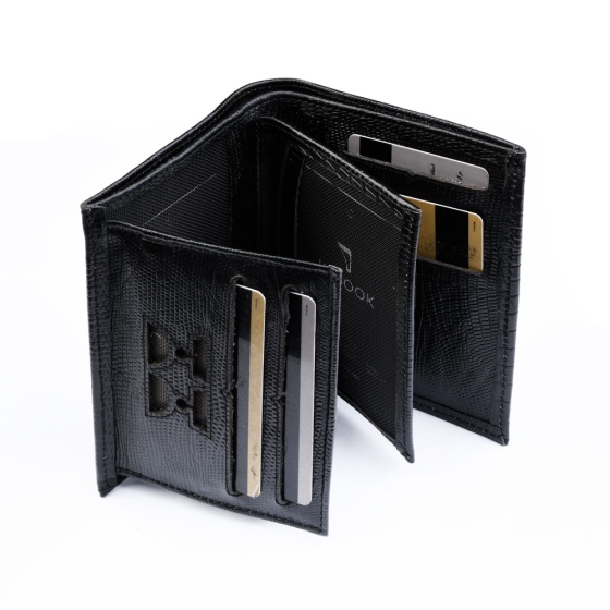 کیف پول کتابی طرح پارس چرم مشکی لیزارد