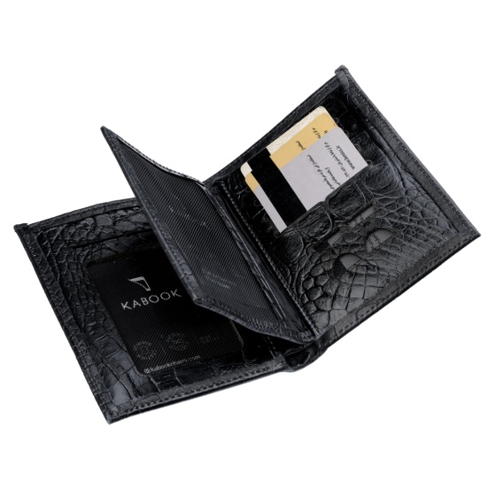 کیف پول کتابی طرح آراد چرم مشکی کروکودیل