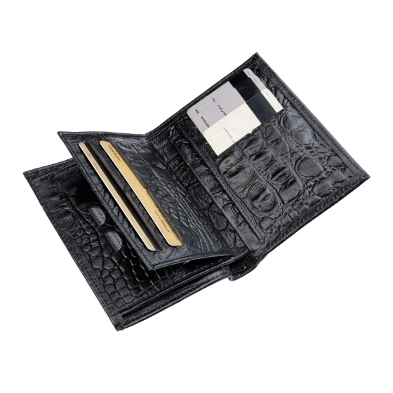 کیف پول کتابی طرح پارس چرم مشکی کروکودیل