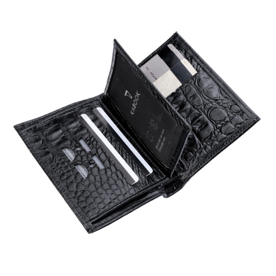 کیف پول کتابی طرح پارس چرم مشکی کروکودیل