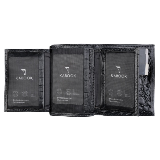 کیف پول کتابی طرح پارس چرم مشکی کروکودیل