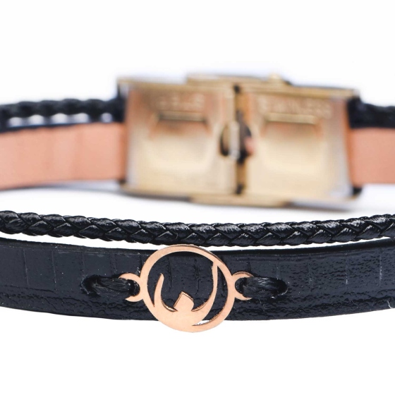 دستبند مردانه طلا چرم حرف ن