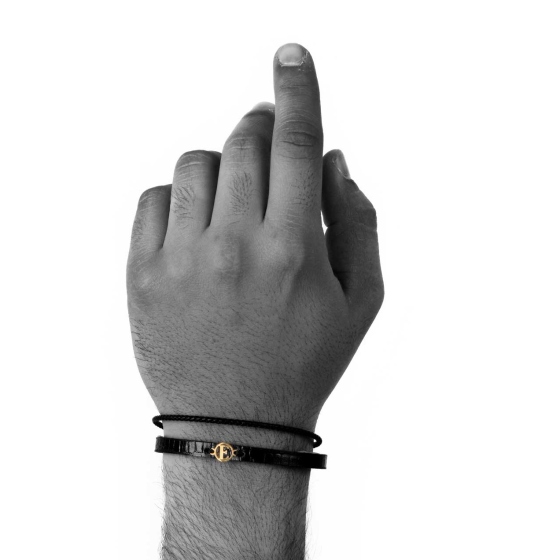 دستبند مردانه طلا چرم حرف E