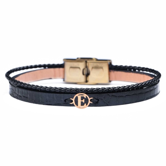 دستبند مردانه طلا چرم حرف E
