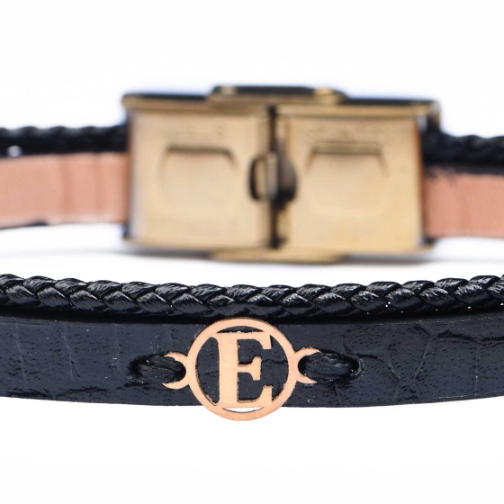 دستبند مردانه طلا چرم حرف E