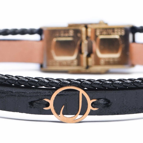 دستبند مردانه طلا چرم حرف ل