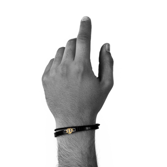 دستبند مردانه طلا چرم حرف I