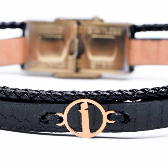 دستبند مردانه طلا چرم حرف I