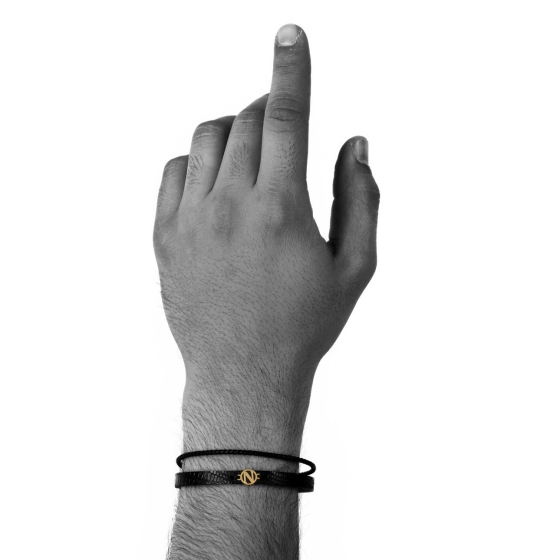 دستبند مردانه طلا چرم حرف N