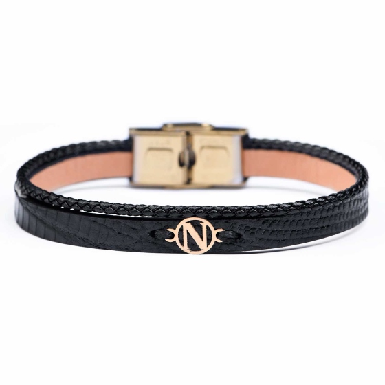 دستبند مردانه طلا چرم حرف N