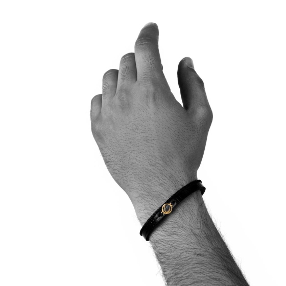 دستبند مردانه طلا چرم حرف ح