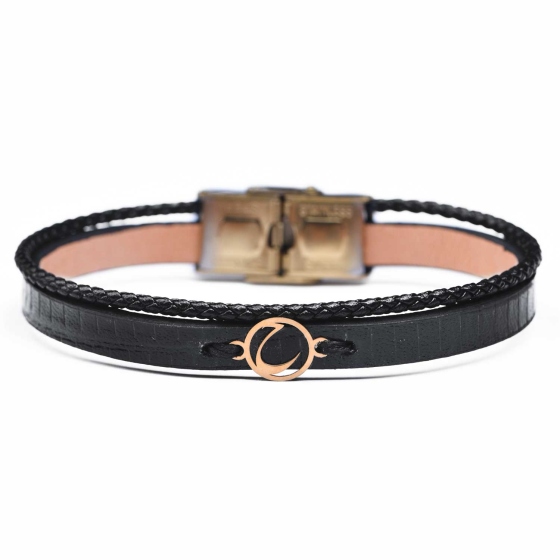 دستبند مردانه طلا چرم حرف ح