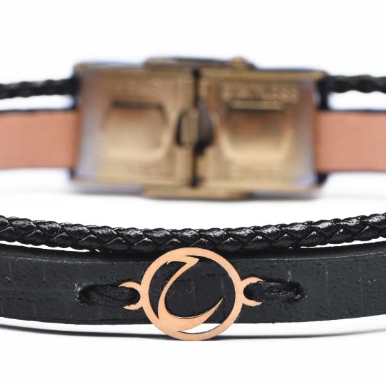 دستبند مردانه طلا چرم حرف ح