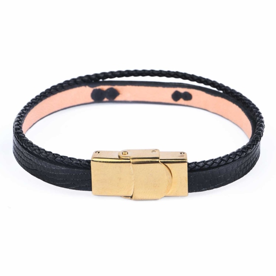 دستبند مردانه طلا چرم حرف ح