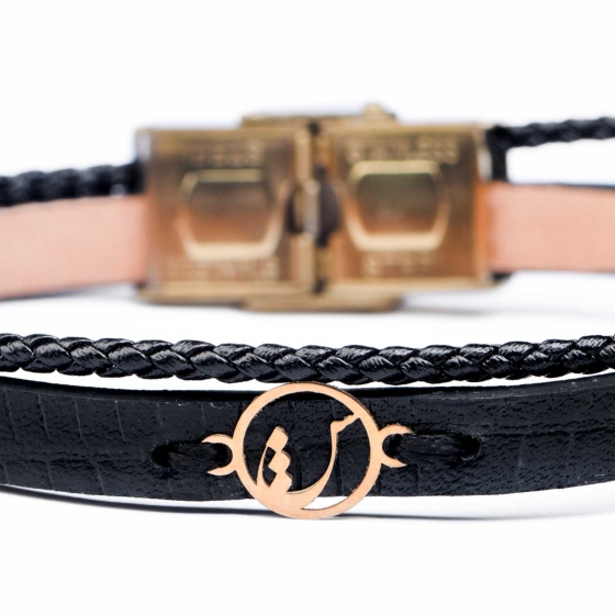 دستبند مردانه طلا چرم حرف ش