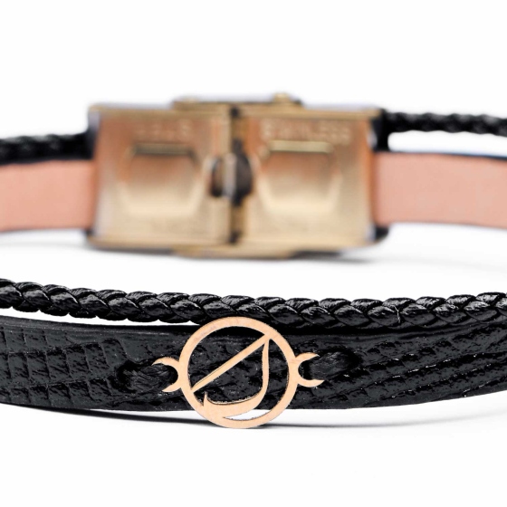 دستبند مردانه طلا چرم حرف ک