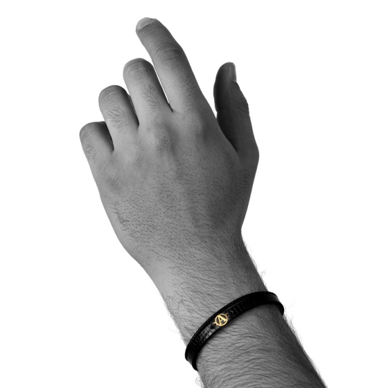 دستبند مردانه طلا چرم حرف A