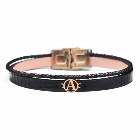 دستبند مردانه طلا چرم حرف A