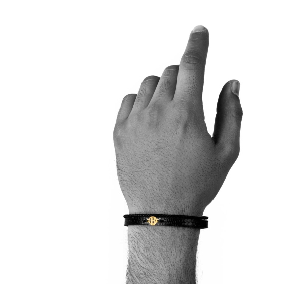 دستبند مردانه طلا چرم حرف B