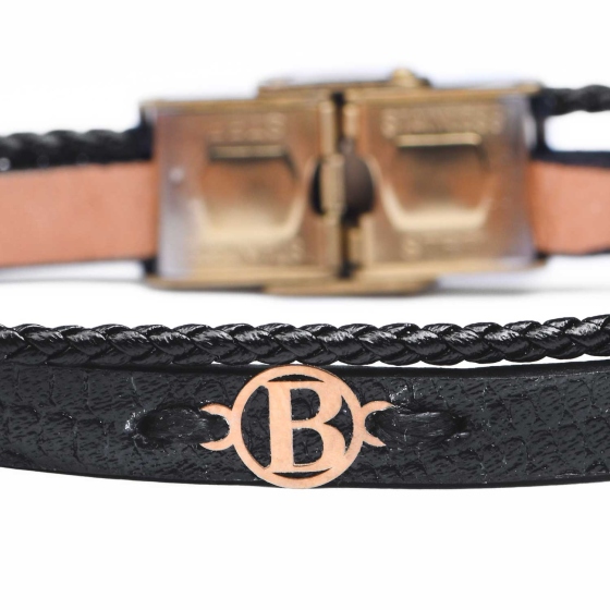 دستبند مردانه طلا چرم حرف B