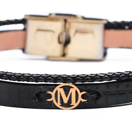 دستبند مردانه طلا چرم حرف M