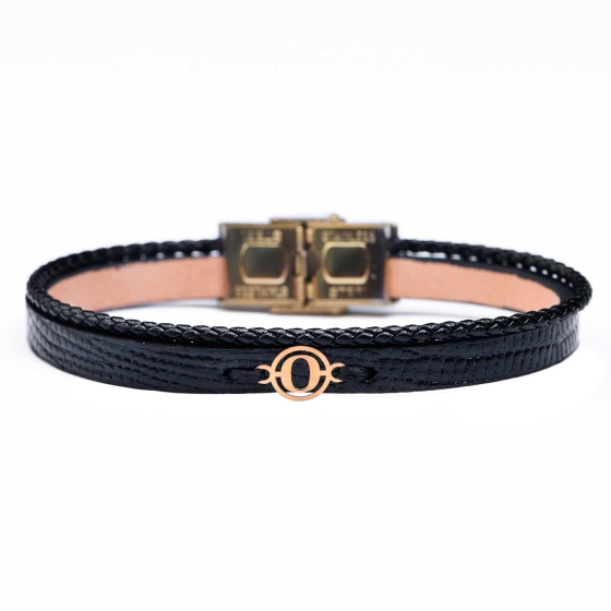 دستبند مردانه طلا چرم حرف O