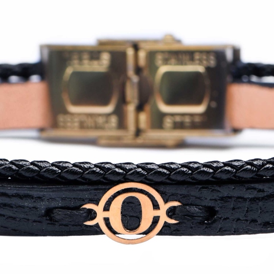 دستبند مردانه طلا چرم حرف O
