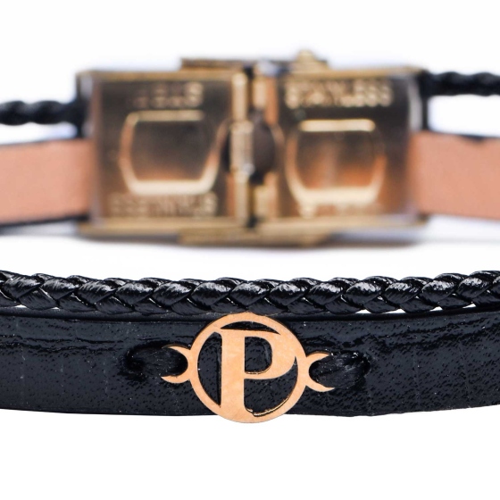 دستبند مردانه طلا چرم حرف P