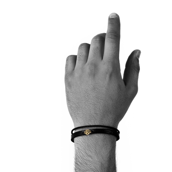 دستبند مردانه طلا چرم حرف R