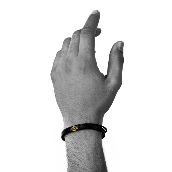 دستبند مردانه طلا چرم حرف S