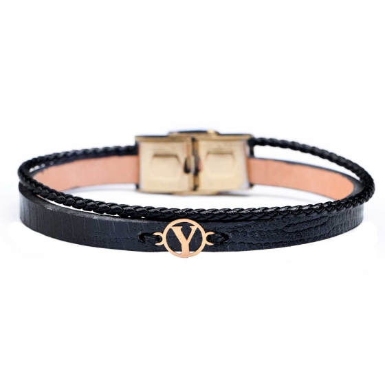 دستبند مردانه طلا چرم حرف Y