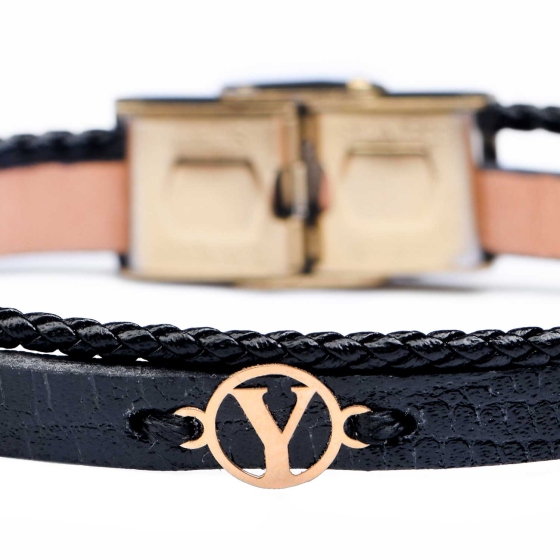 دستبند مردانه طلا چرم حرف Y