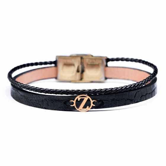دستبند مردانه طلا چرم حرف Z