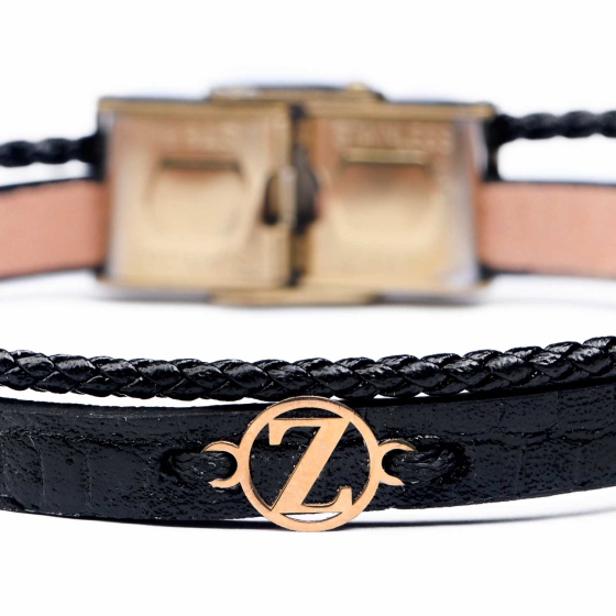 دستبند مردانه طلا چرم حرف Z
