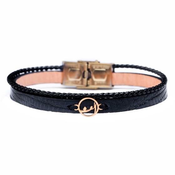 دستبند مردانه طلا چرم حرف الف