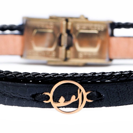 دستبند مردانه طلا چرم حرف الف