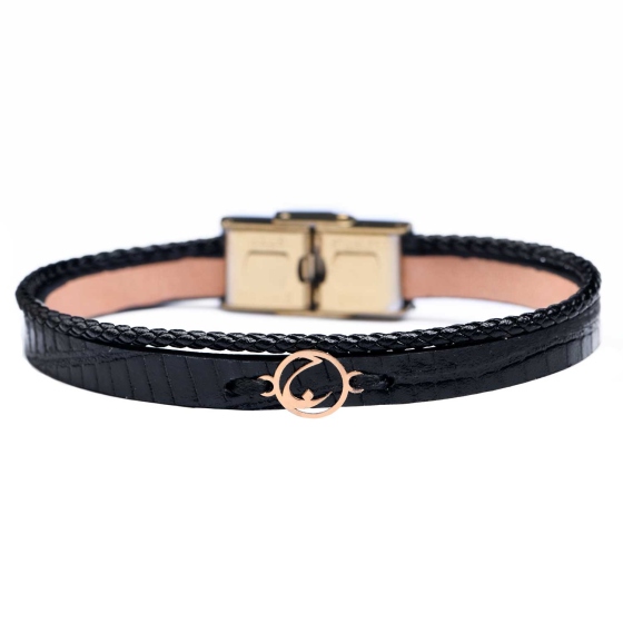 دستبند مردانه طلا چرم حرف ج