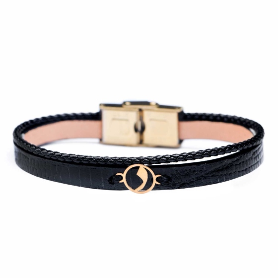 دستبند مردانه طلا چرم حرف د