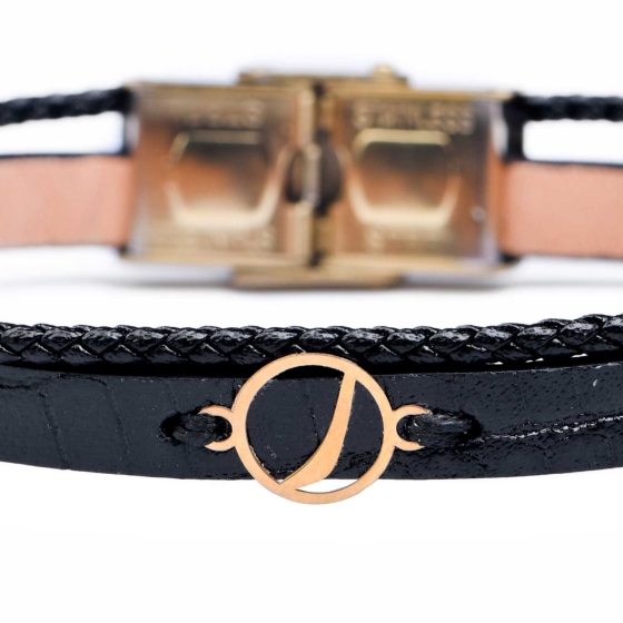 دستبند مردانه طلا چرم حرف ر