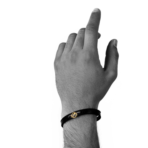 دستبند مردانه طلا چرم حرف م