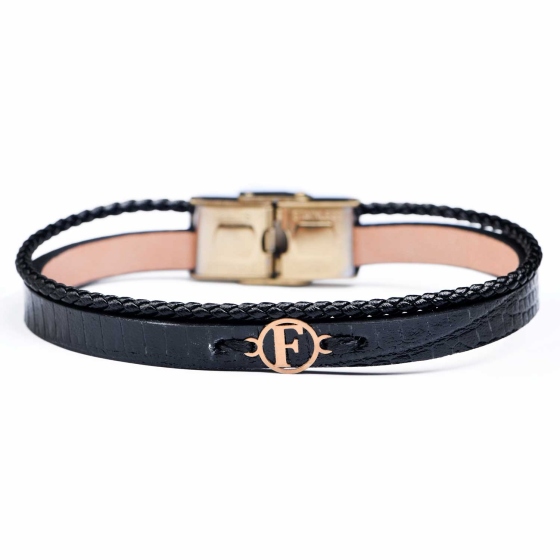 دستبند مردانه طلا چرم حرف F