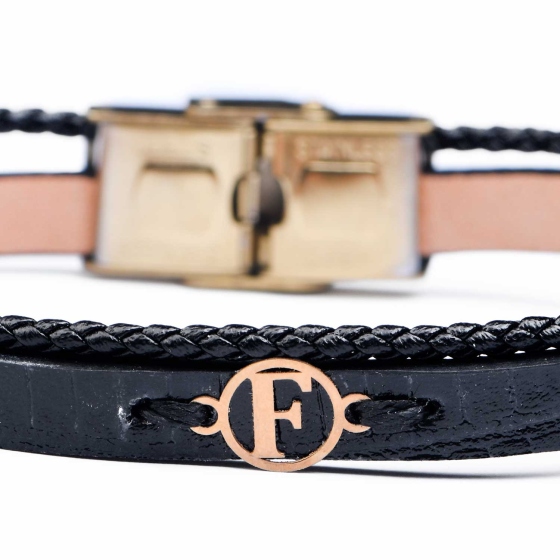 دستبند مردانه طلا چرم حرف F