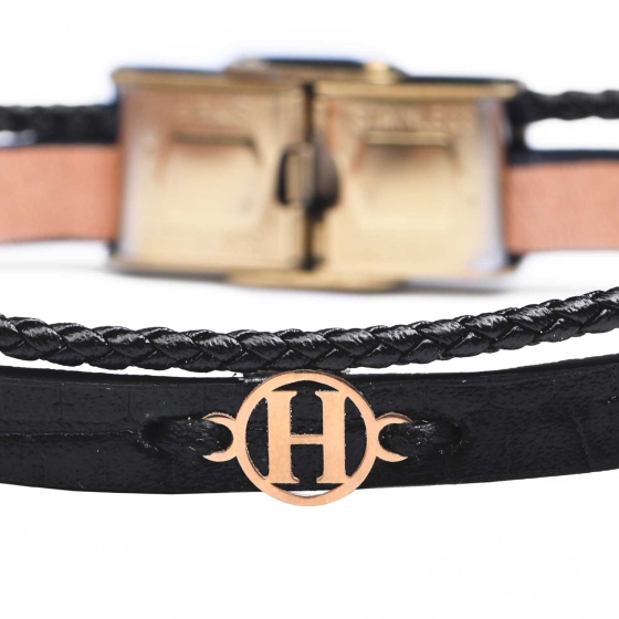دستبند مردانه طلا چرم حرف H