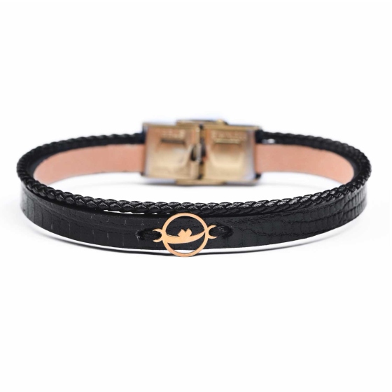 دستبند مردانه طلا چرم حرف ت