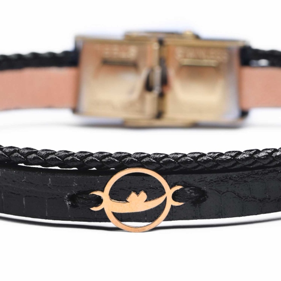 دستبند مردانه طلا چرم حرف ت