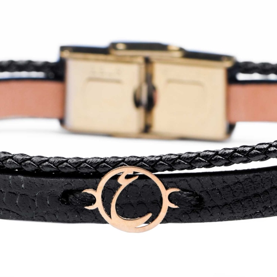 دستبند مردانه طلا چرم حرف ع