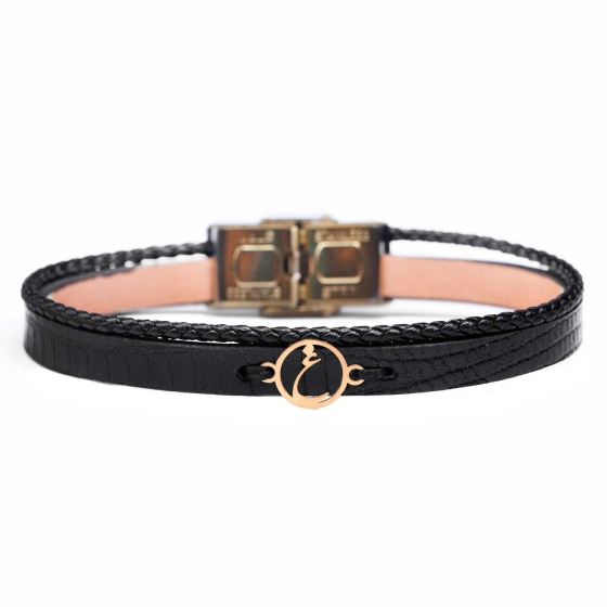 دستبند مردانه طلا چرم حرف غ