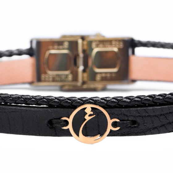 دستبند مردانه طلا چرم حرف غ