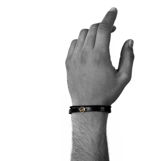 دستبند مردانه طلا چرم حرف ف